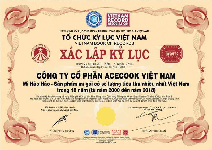 Mỳ ăn liền Hảo Hảo xác lập kỷ lục Mỳ Gói được tiêu thụ nhiều nhất trong 18 năm qua tại Việt Nam